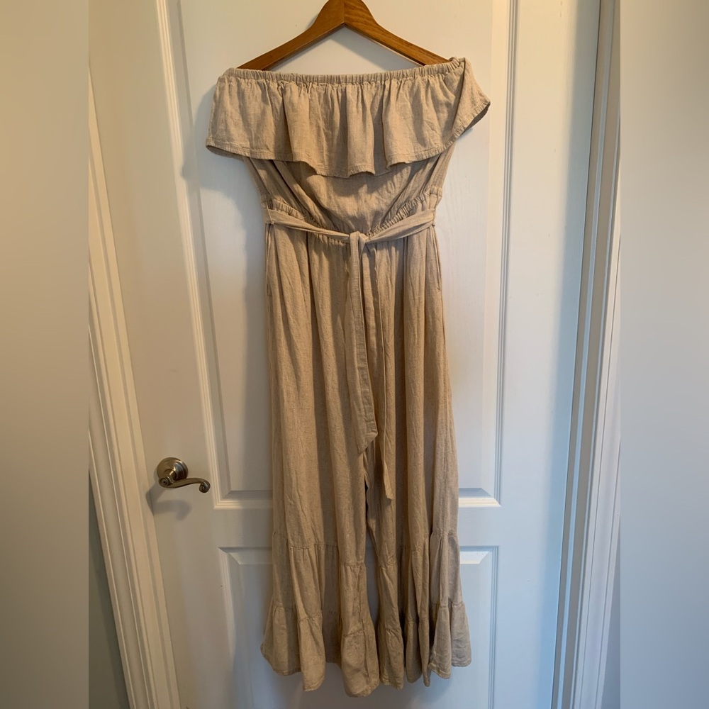 Cato Strapless Beige Jumpsuit